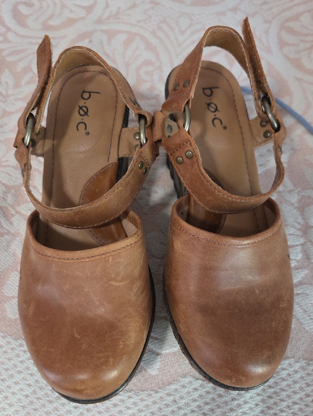 b.o.c. Tan Leather Slingback Clogs